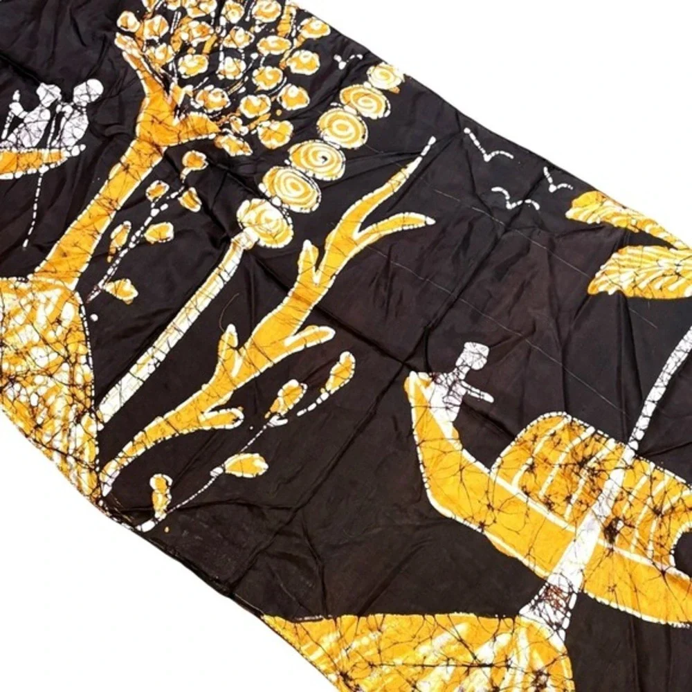Vintage‎ Silk Scarf Narrative Print Batik Artisan Shawl Wrap Wearable Art Global